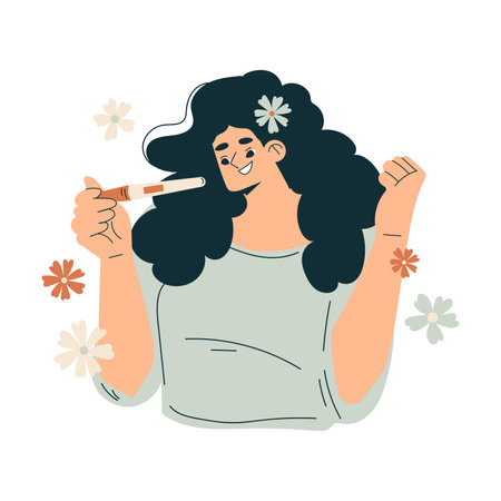 Pregnancy Planning with Young Woman with Test Vector Illustrationのイラスト素材