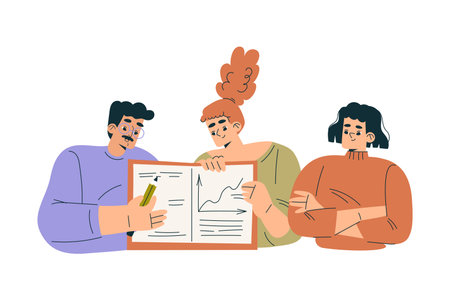 Productive Team with Business Man and Woman Work Together Vector Illustrationのイラスト素材