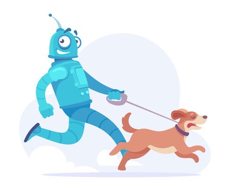 Robot Walking Dog as Smart Android Assistant Machine Vector Illustrationのイラスト素材