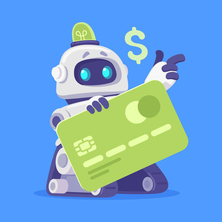 Robot and Modern Electronic Humanoid Machine with Plastic Card Vector Illustrationのイラスト素材