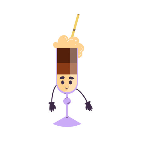 Cute Coffee in Glass with Straw with Smiling Face Vector Illustrationのイラスト素材
