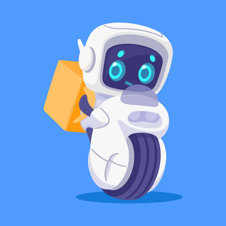 Robot and Modern Electronic Humanoid Machine Carry Cardboard Box Vector Illustrationのイラスト素材