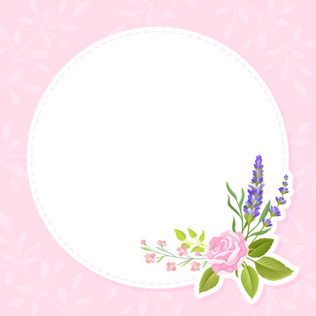 Rose Lavender Flower Bouquet Empty Card Design with Tender Flora Vector Templateのイラスト素材