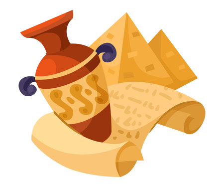 Vase, Scroll and Pyramid as School Education Item and Supply Composition Vector Illustrationのイラスト素材