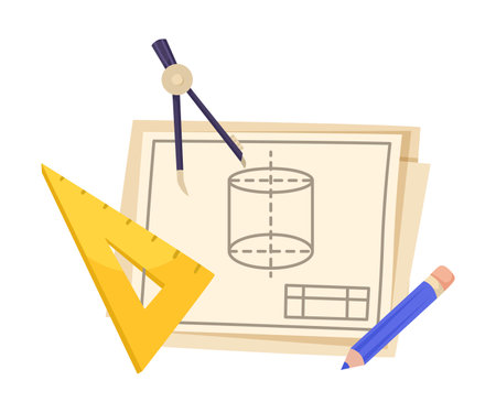 Geometry Ruler and Draft as School Education Item and Supply Composition Vector Illustrationのイラスト素材
