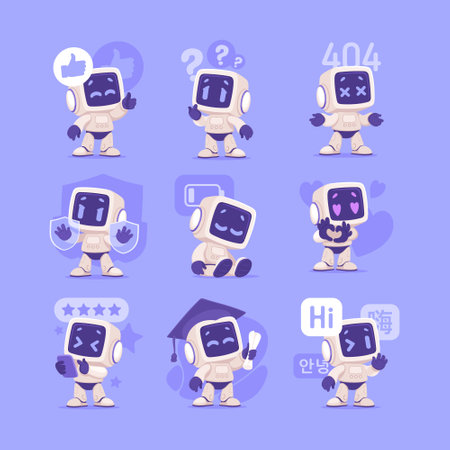 Robot Character as Smart Android Assistant Machine Vector Illustration Setのイラスト素材