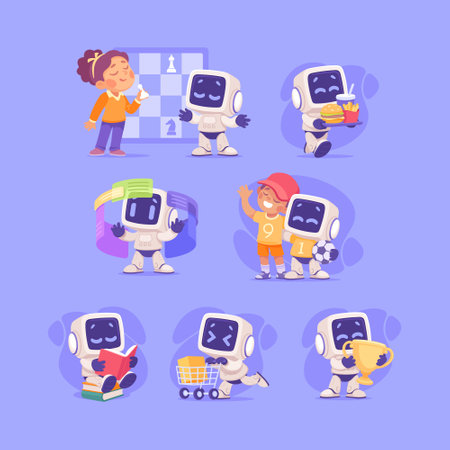 Robot Character as Smart Android Assistant Machine Vector Illustration Setのイラスト素材