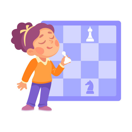 Girl Play Chess Enjoy Logic Game Vector Illustrationのイラスト素材