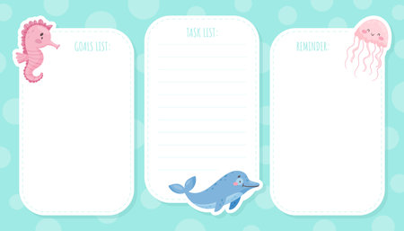 Note Card with Sea Animal and Marine Underwater Swimming Creature Vector Templateのイラスト素材