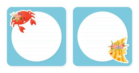 Note Card with Sea Animal with Flowers Vector Templateのイラスト素材