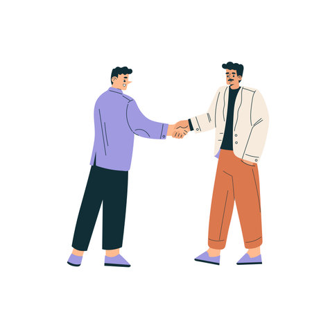 Man Character Shaking Hands after Completed the Deal Vector Illustrationのイラスト素材