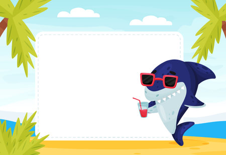 Funny Shark Character Banner Design Vector Templateのイラスト素材
