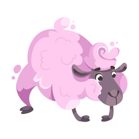 Funny Purple Sheep Farm Character with Wooly Body and Hoof Vector Illustrationのイラスト素材