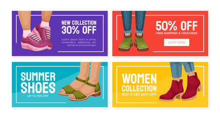 Shoes and Footwear Shop Banner Design Vector Templateのイラスト素材
