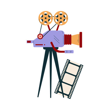 Camera on Tripod for Movie and Film Shooting Vector Illustrationのイラスト素材