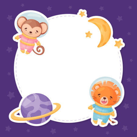 Space Animal in Spacesuit Banner Design Vector Templateのイラスト素材