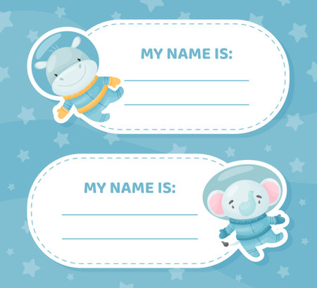 Space Animal in Spacesuit Name Card Design Vector Templateのイラスト素材