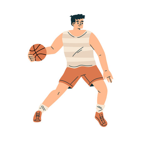 Sport with Man Character Play Basketball Engaged in Physical Activity Vector Illustrationのイラスト素材
