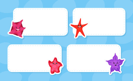 Cute Starfish Empty Note Card with Marine Creature Vector Templateのイラスト素材