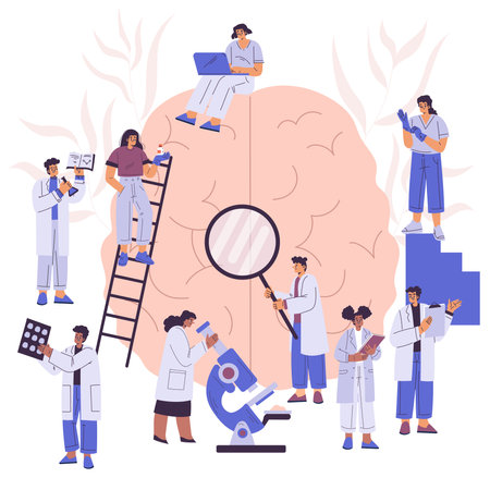 Study Human Brain with Laboratory Scientist Do Medical Research Vector Illustrationのイラスト素材