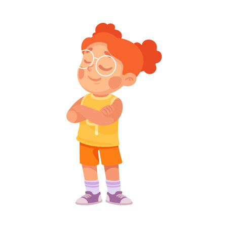 Happy Girl Kid in Sport Uniform Standing Vector Illustrationのイラスト素材