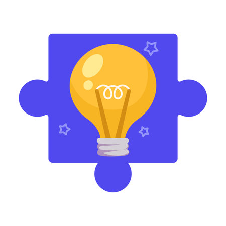 Jigsaw Puzzle with Yellow Lightbulb Element Vector Illustrationのイラスト素材