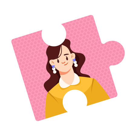 Jigsaw Puzzle with Woman Team Member Character Vector Illustrationのイラスト素材