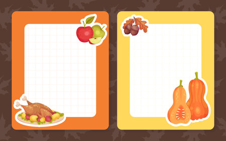 Thanksgiving Note Card with Autumn Fest Object Vector Templateのイラスト素材