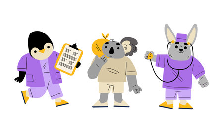 Animal Doctor Character Work in Hospital Vector Setのイラスト素材