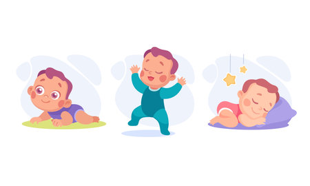 Baby Little Boy and Girl with Cute Face Vector Setのイラスト素材