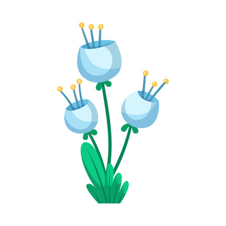 Flower with Stem and Grass as Forest and Woodland Element Vector Illustrationのイラスト素材