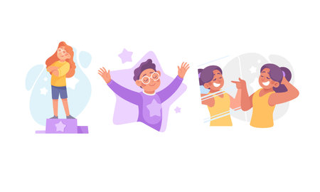 A colorful illustration representing the celebration of success, friendship, and communityのイラスト素材