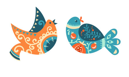 An Illustration of Stylized Colorful Birds Designed Specifically for Decorative Use and Appealのイラスト素材