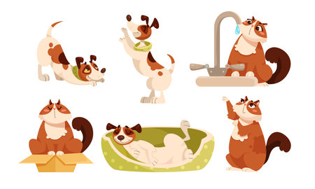 Playful Pets Adorable Dogs and Cats captured in delightful poses full of joy and funのイラスト素材