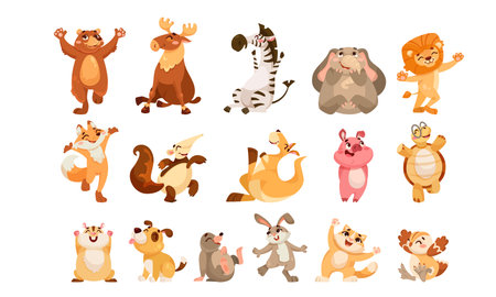 Enjoy Playful Cartoon Animals Designed in Captivating Pixel Art Style That Brings Joyのイラスト素材