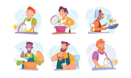 Diverse Chefs in Action Stunning Illustrations of Various Cooking Skills and Techniquesのイラスト素材