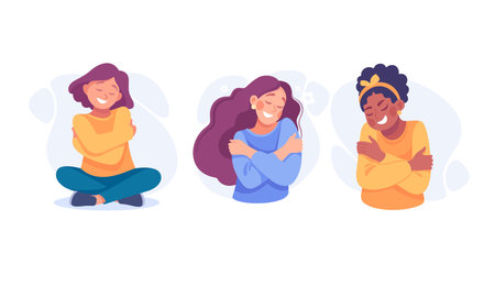 Joyful and Diverse Women Embracing the Power of SelfLove, Happiness, and Togethernessのイラスト素材