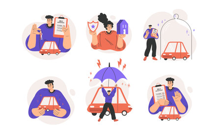 Discover Innovative Modern Car Insurance Solutions Featuring Engaging Illustrations Todayのイラスト素材