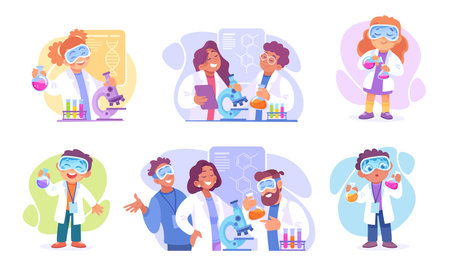 A Diverse Group of Scientists Actively Engaged in Conducting Laboratory Research and Experimentsのイラスト素材