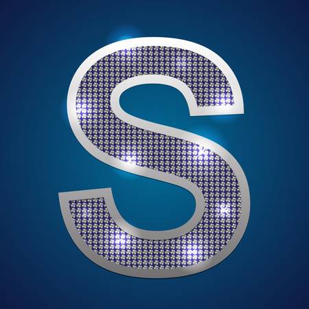 Text font  S  set in diamonds and silver  Vector のイラスト素材