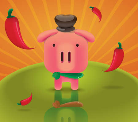 Pig vector on chilly Backgroundのイラスト素材