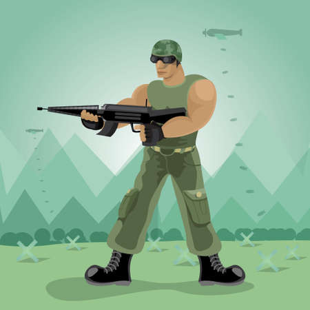 Vector soldier in mountain and bombのイラスト素材