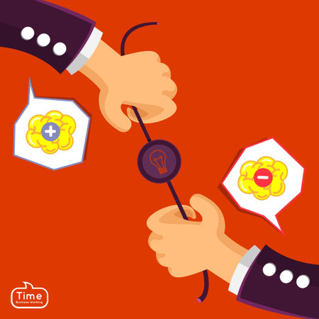 Fighting of think positive and negative with hand pull ideaのイラスト素材