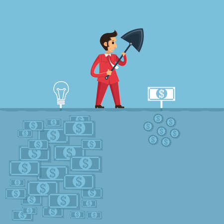 Business man have a choice between money and ideaのイラスト素材