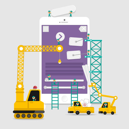 Application display building development infographic style with enginerring to user interfaceのイラスト素材