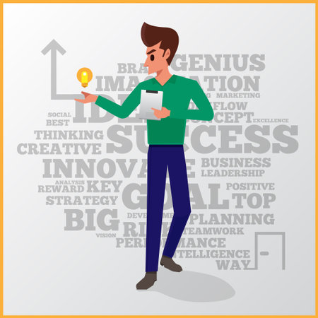 Businessman vector action of light bulb and tablet the way to successのイラスト素材