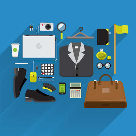 Item lifestyle and marketing on top view by vector platform flat design and longshadowのイラスト素材