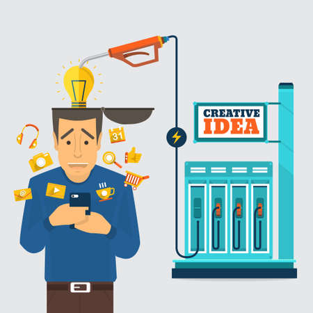 Creative idea in power business up for businessman play smartphoneのイラスト素材