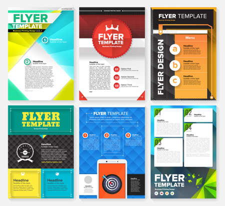 Set of Flyer, Brochure Design Templates. Geometric Triangular Abstract Modern Backgrounds. Mobile Technologies, Applications and Online Services Infographic Concept.のイラスト素材