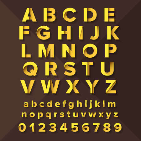 Vector Alphabet Set Gold on brown background.のイラスト素材